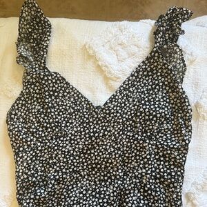 Black and White Floral Print Top